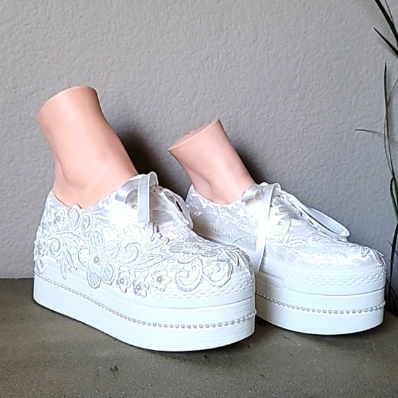 Hand Crafted | Shoes | New Custom Made Embroidered Lace And Faux Pearl ...
